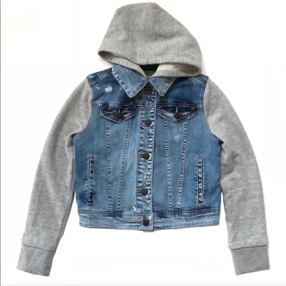 gray hoodie jean jacket